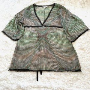 CAbi‎ Tunic Womens Medium Multicolor Sheer Top Boho Beachy Tie Back Flowy 12909